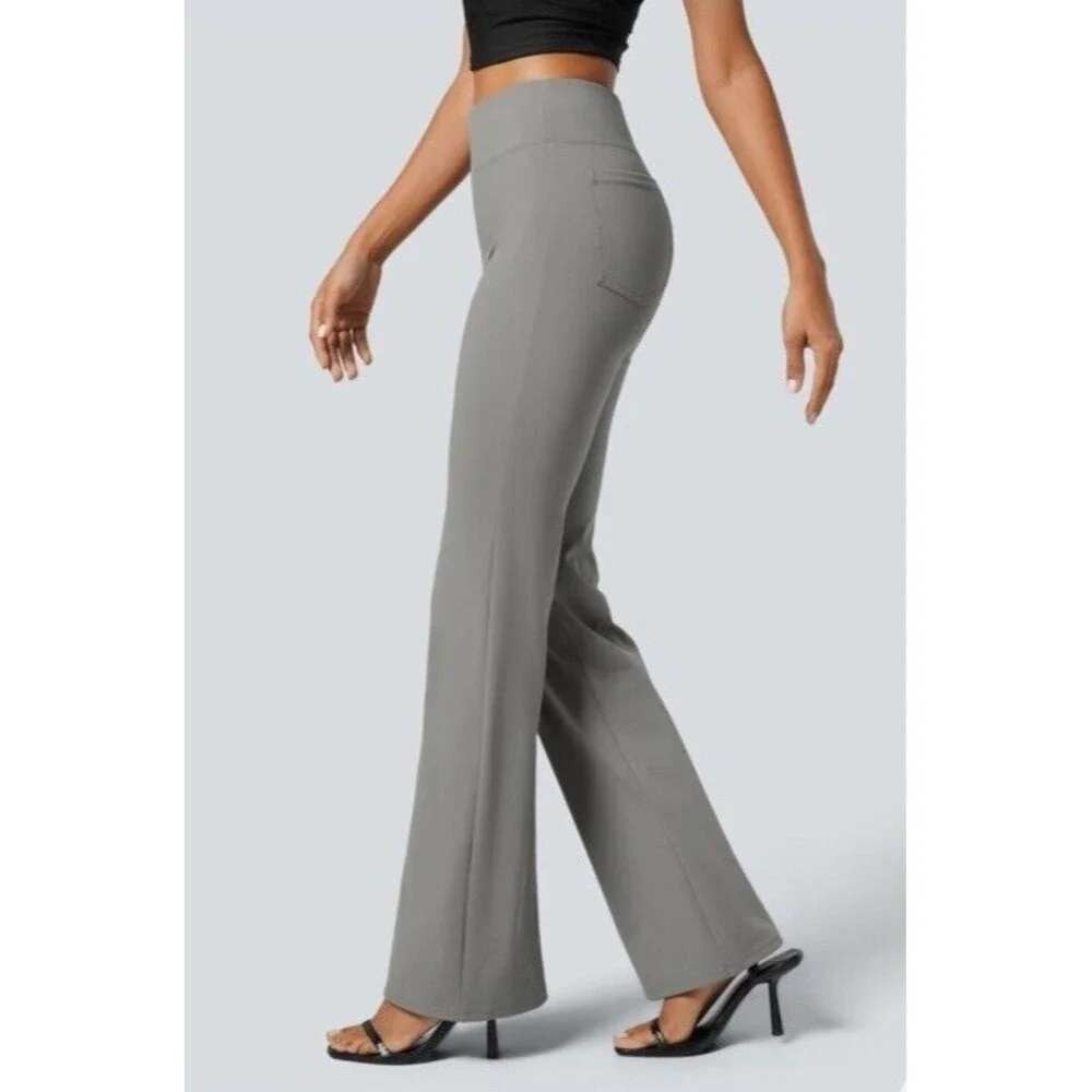 Halara Flex High Waist Pants Flare Pull On Gray Medium Tall Stretchy Work Office
